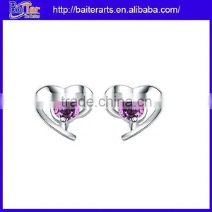 Wholesale Heart Shaped 925 Sterling Silver Amethyst Earrings Stud thumbnail-1