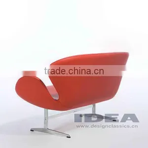 Replica Arne Jocabsen Swan Chair Loveseat - Red Genuine Leather thumbnail-3