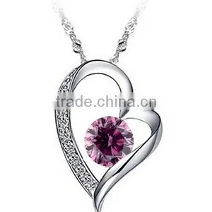 Silver Heart Necklace Crystal - Stylish Crystal Pendant Fashion Designer Jewelry Gift for Valentine's Day thumbnail-3