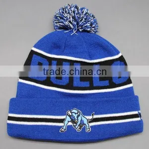 2015 FASHION ACRYLIC TEAM POMPOMS WINTER HAT WITH EMBROIDERY LOGO thumbnail-1