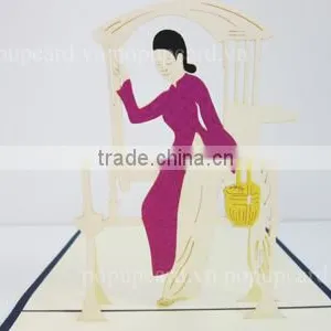 Viet Nam Girl and Pedicab Greeting 3d Pop up Card thumbnail-1