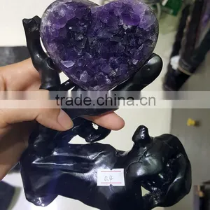 Natural Romantic Heart Shape Amethyst Geodes Purple Quartz Crystal Cluster thumbnail-1