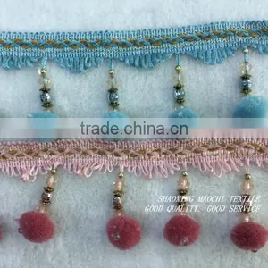 Wholesale Curtain Lace Soft Ball Tassel Fringes for Home Textile Accessory thumbnail-3