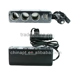 3 in 1 Car Cigarette Lighter Socket With USB thumbnail-1
