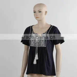 F5S10380 Ladies Black Short Sleeve Fashion Plain T- Shirt thumbnail-4