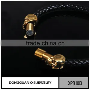 Couple Leather Stainless Steel Bracelet/skull Bracelet Jewelry Wholesale thumbnail-3
