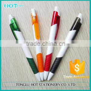 Plastic White Barrel Ballpen With Colored Grip thumbnail-1