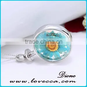 New Trendy Jewelry Real Dried Sunflower Glass Locket Style Necklace thumbnail-2