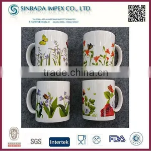 White Cheap Ceramic Coffee Mugs With Beautiful Decal thumbnail-1