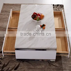 Simple Coffee Table With White Marble and Drawers thumbnail-3