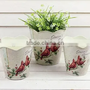 2016 Hot Sale S/3 Paper Decal Metal Round Bird Decor Flower Pot thumbnail-1
