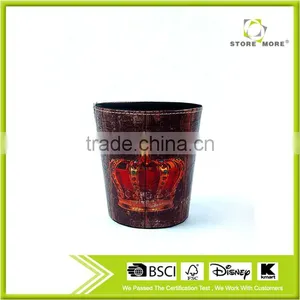 Fashionable Waste Bin Faux Leather Crown Print Trash Can thumbnail-1