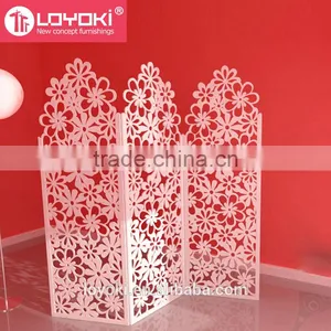 Home Decor White 3 Panel Handcrafted Wood Room Divider Screen MDF Wood Flower Carving Room Divider thumbnail-1