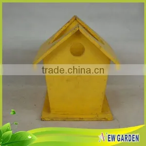 Yellow Wooden Decorative Wheelbarrow Planter For Gardens,House Shape Flower Pot thumbnail-5