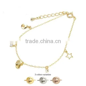 Gold Cross Tiny Zircon Charms Bracelet Multi Strand Colorful Thread Gold Chain Bracelet thumbnail-2