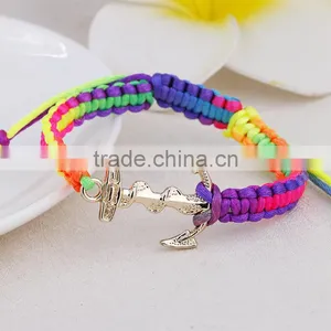 Braided Silk Cord Macrame Woven Bracelet Boat Nautical Navy Anchor Bracelet With Adjustable Knot thumbnail-1
