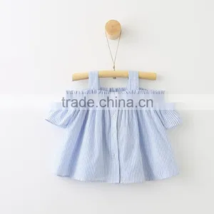 2017 New Fashion Girls Striped off Shoulder Shirt Design With Striola thumbnail-2