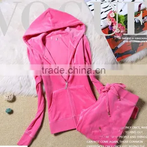 Women Velvet Suit Velour Track Suit Lady Hoody Sweater OEM China thumbnail-3