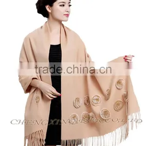 CX-B-P-36E Ladies Fashion Cashmere Shawl With Fur thumbnail-5