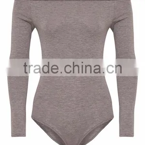 Women Underwear Plain Off Shoulder Sexy Tight Silm Fitness Basic Grey Round Neck Bodysuit thumbnail-6