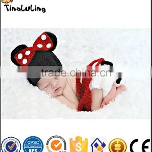 Cartoon Mouse Style Baby Infant Newborn Hand Knitted Crochet Hat Costume Baby Photograph Props Set NPT100 thumbnail-1