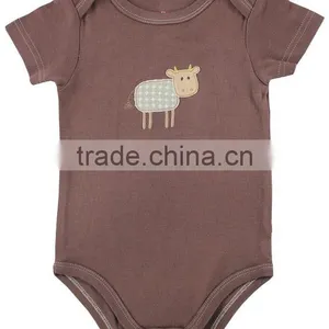 Unisex Applique Fox Summer Wear Short Sleeve Blank Pattern Custom Made Infant Cotton Smocked Baby Animal Romper thumbnail-5