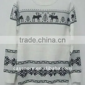 100% Cotton Ladies Jacquard Sweater With Deer Pattern thumbnail-1
