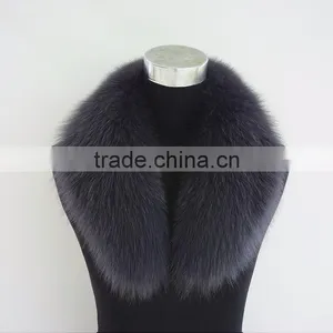 Myfur Women Cotton Padded Coat Dyed Blue Fox Fur Collar in Grey Color thumbnail-1