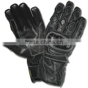 Black Leather Motorcycle Gloves thumbnail-1