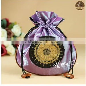 Light Purple Sun Flower Silk Brocade Drawstring Satin Pouch Gift Pouch CH118 thumbnail-1
