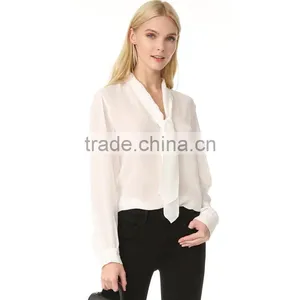 2017 OEM Casual Fine Beam Sleeve Silk Blouse With Neck Tie thumbnail-6