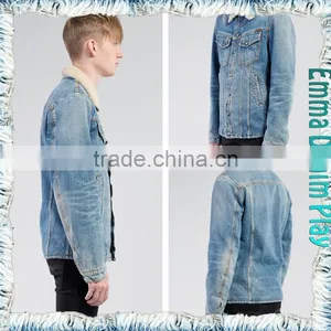Vogue Style Mens Turn-down Collar Slim Fit Design Fleece Lined Denim Jacket thumbnail-1