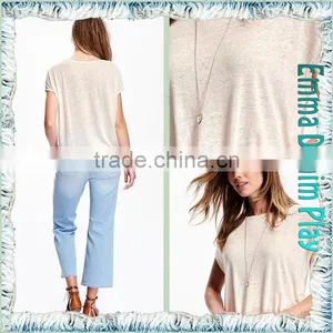 Casual Wear Ladies Sexy Thin Fabric Boat Neck T-Shirts for Hot Summer thumbnail-5