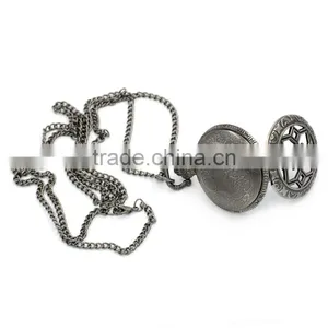 Cheap Gunmetal Chain Hollow Round Quartz Pocket Watch Necklace thumbnail-2