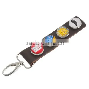 Rectangle Real Leather Glass Snap Button Key Chain W/Lobster Clasp thumbnail-1