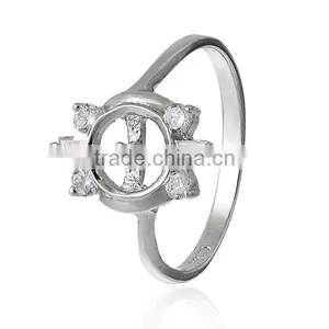 925 Sterling Silver + Clear Rhinestone Unadjustable Rings Finger Ring Findings Silver Cabochon Ring Setting thumbnail-1