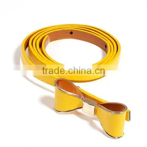 PU Leather Belt Waistband Bowknot Gold Plated Yellow Adjustable thumbnail-1