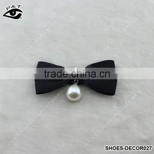 Black Satin Bowknot Deign Ornament for Shoe Decoration With Metal Clip thumbnail-1