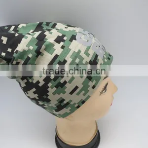 OEM All Over Water Printing Knit Stretch Jersey Cotton Beanie Hat With Reflective Logo thumbnail-1