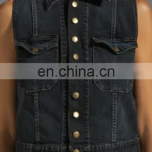Fashion Women Denim Vest Washed Sleeveless Snap Black Denim Jacket thumbnail-4