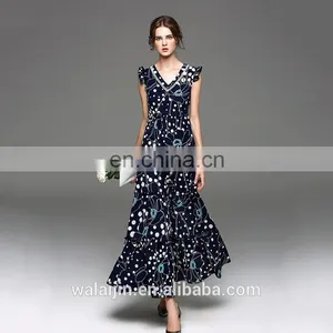 Frill Neck Floral Print Dress Maxi Designer Dress Woman thumbnail-1