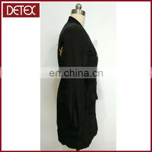Wholesale Women Embroidery Black Long Bomber Jacket thumbnail-2