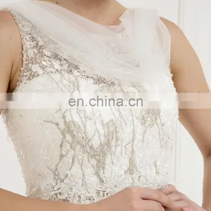 EBA19-P8 Soft Neckline Gold Lace Crystal Beaded Tulle Skirt Fashionable Wedding Dress thumbnail-3