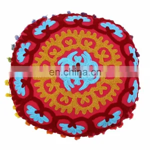 Indian Cotton Cushion Cover Suzani Embroidered Pillow Case Boho Sofa Home Decor thumbnail-1