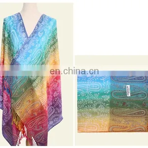 Paisley Cotton Pashmina Scarf With Blend Dyeing Yarn Dyed Blending Scarf thumbnail-5