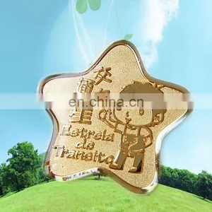 Copper Plating Gold Badge Pressure Washed Five-pointed Star Badge Badge thumbnail-1