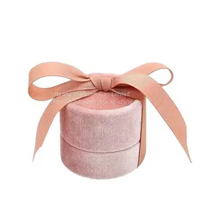 Custom Eco Friendly Jewelry Packaging Round Velvet Ring Box For Jewelry Business thumbnail-3