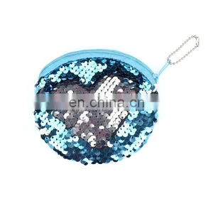 Fancy Baby Girl Blue Sequin Kids Change Purse With Zipper Baby Girl Wallet Heart Shape Purse Frame thumbnail-1