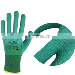 15 Gauge Polyester Nylon Liner Wave Crinkle Green Latex Half Coated Work Gloves thumbnail-2