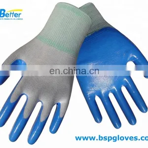 White Nylon Blue Nitrile Coated Work Gloves Cheap thumbnail-3